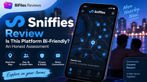 Sniffies review for bisexual men showing a real-time cruising map and location-based connections