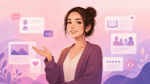 Soft illustrated portrait of Bibian, the digital guide of the BiFiles Network