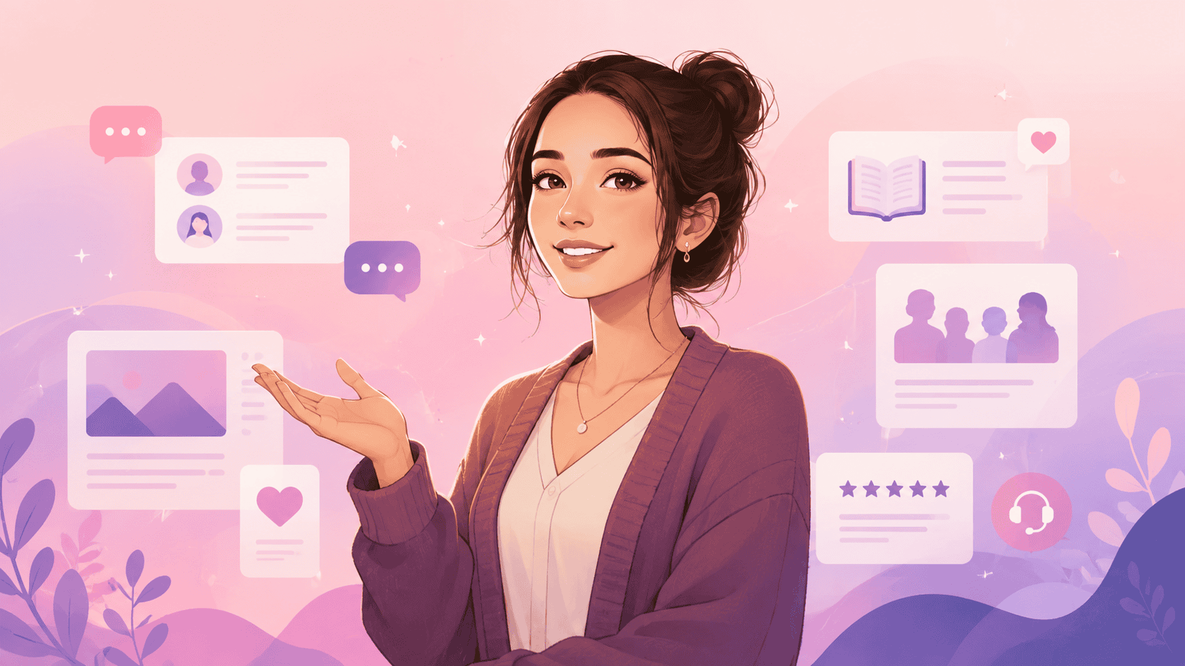 Soft illustrated portrait of Bibian, the digital guide of the BiFiles Network