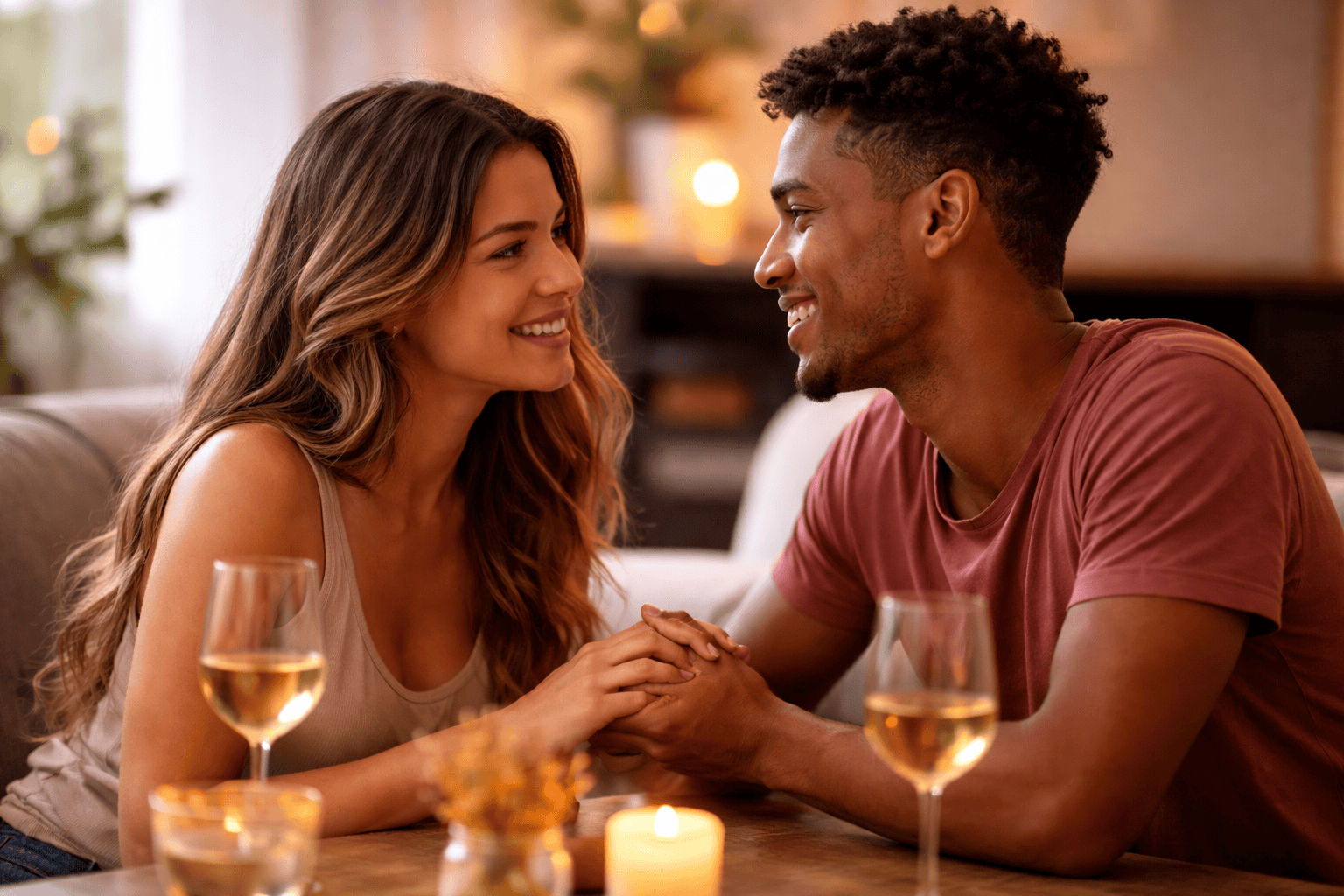 Couple connecting during a relaxed date