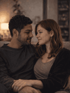 Man and woman sharing a warm and intimate moment together, representing love and trust in a relationship with a bisexual man