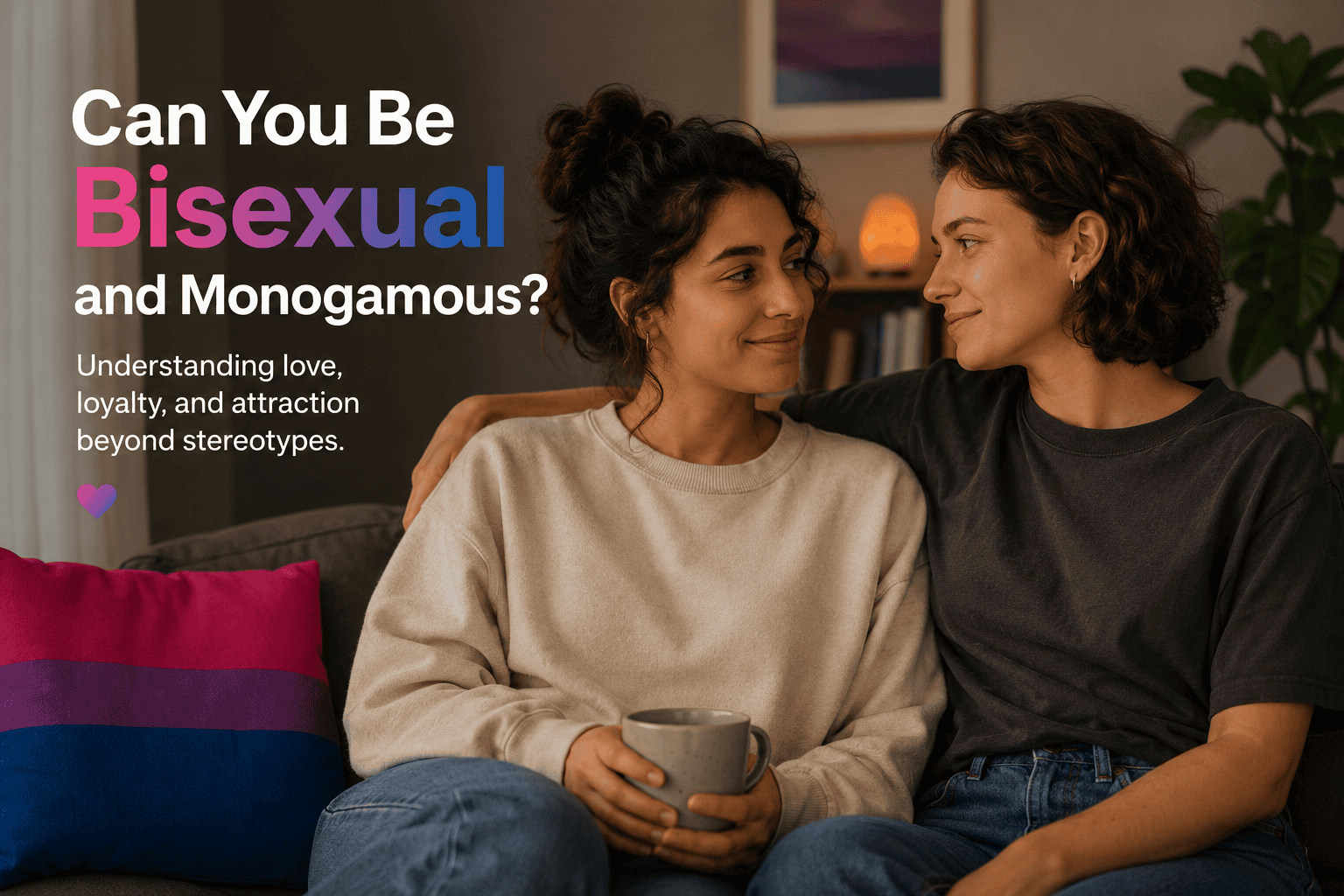 Bisexual and monogamous couple sitting together in a committed relationship