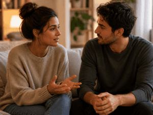 Couple talking honestly about being bisexual in a relationship