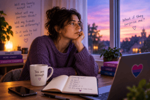 Person thinking about coming out as bisexual and worrying how family, friends or a partner may react