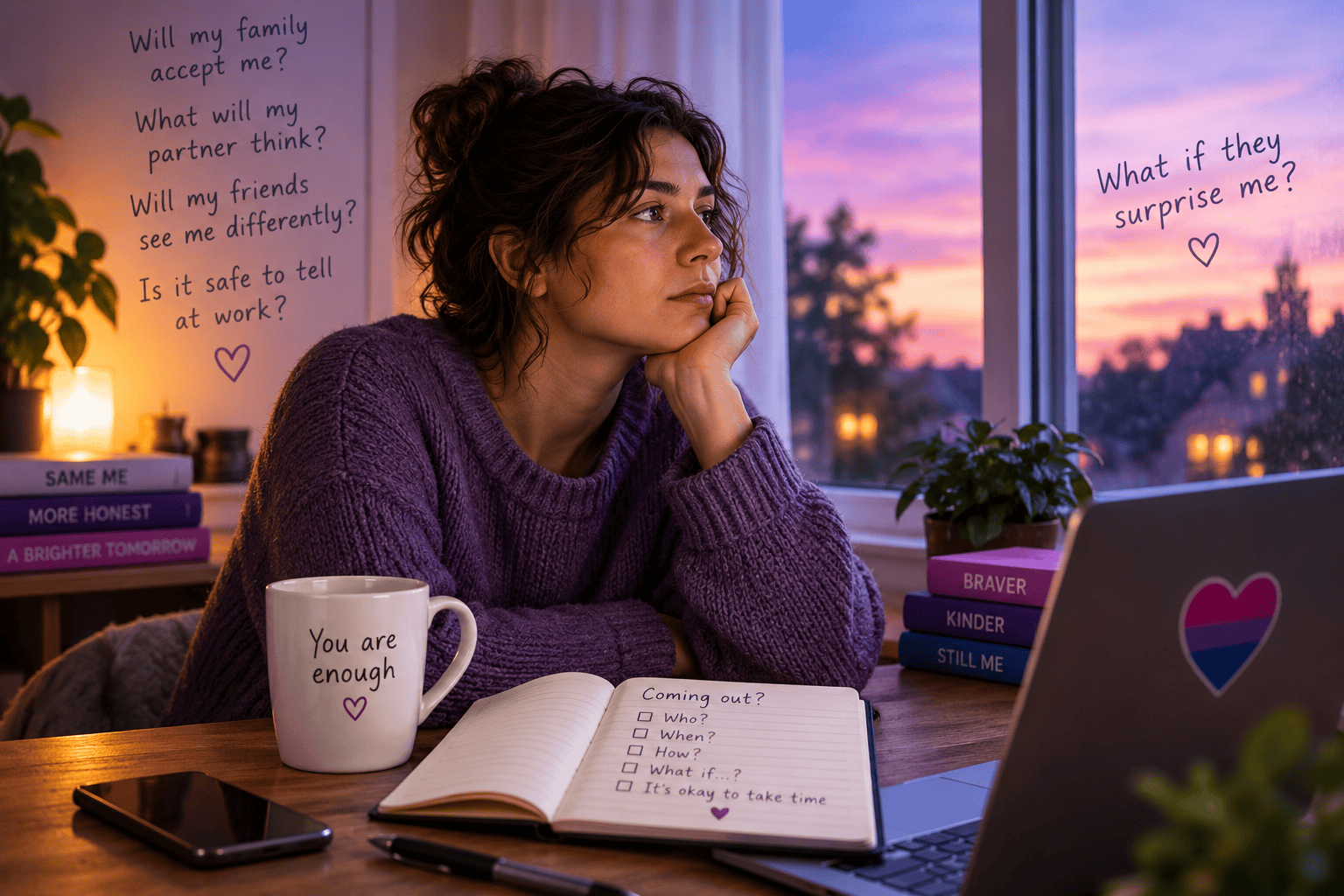 Person thinking about coming out as bisexual and worrying how family, friends or a partner may react