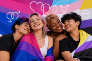 Bisexual, trans and non-binary people together in an inclusive community setting