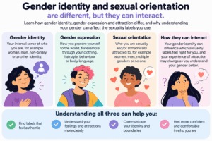 Illustration explaining the difference between gender identity, gender expression and sexual orientation